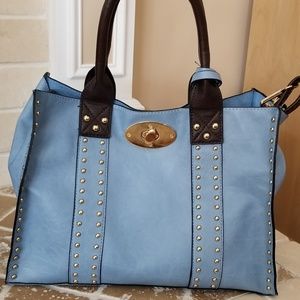 Blue Tote with Gold Studs 3-in-1
